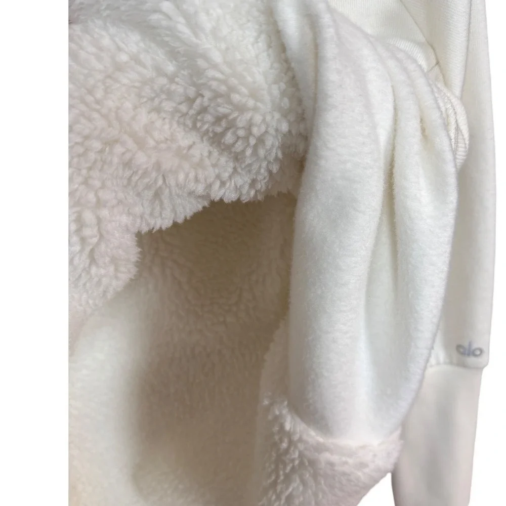 ALO YOGA Frost Faux Shearling Lined Hoodie, Beige, Size Large